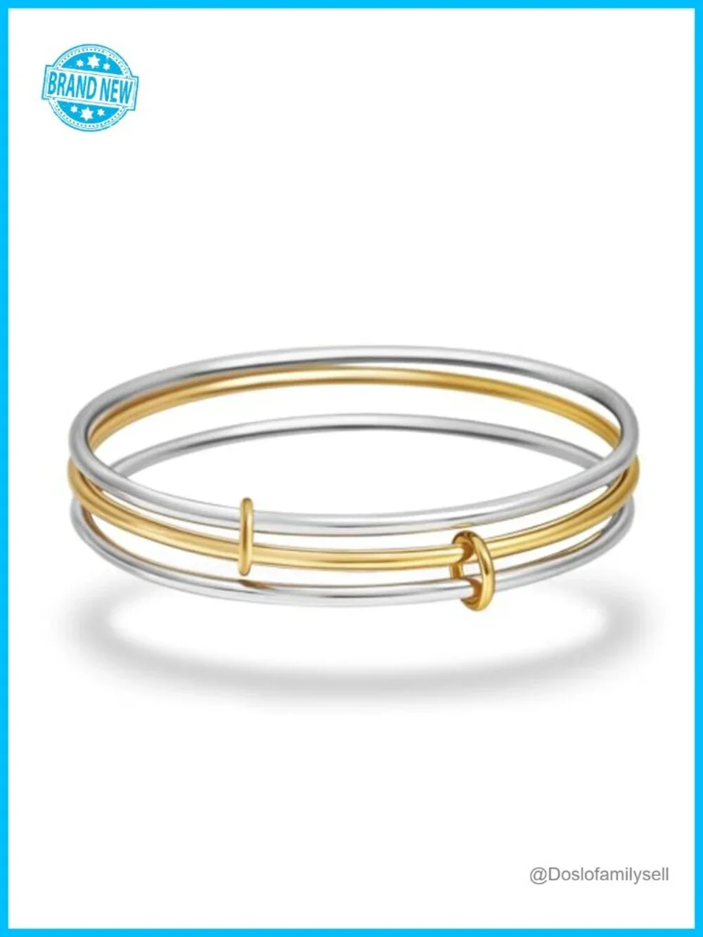 18K Gold Plated Stainless Steel Bangle Bracelets Stackable Trio Set 8 inch